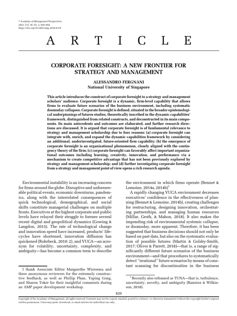 Corporate Foresight A New Frontier For S | PDF | Business | Cognition