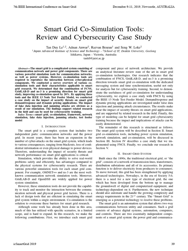 Smart Grid Co-Simulation Tools Review and Cybersecurity Case Study ...