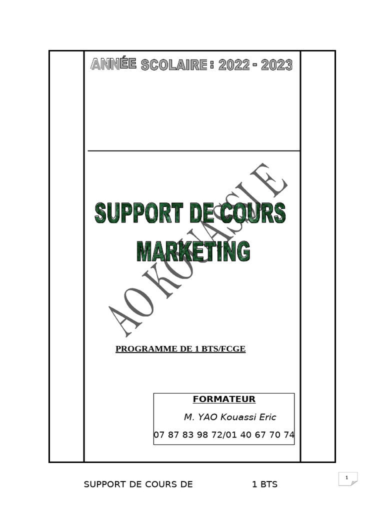 Support de Cours Marketing BTS FCGE | PDF | Commercialisation ...