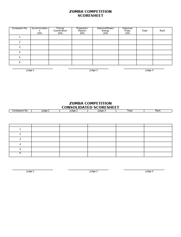Zumba Competition Judging Scoresheet | PDF