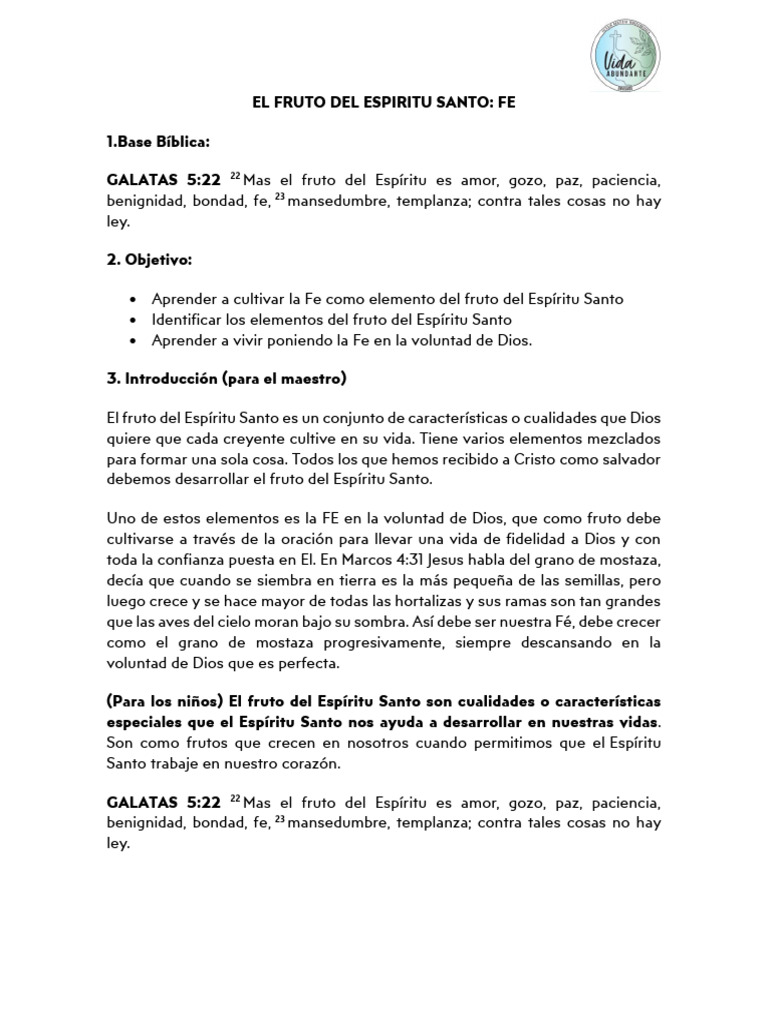 Cultivando la Fe en el Espíritu Santo | PDF | Fruto Del Espiritu Santo ...