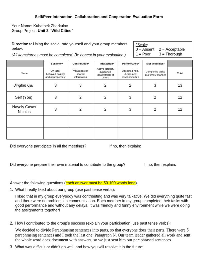 Group Assignment Evaluation Form 2 Pdf Grammar Linguistics