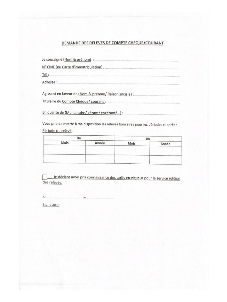 Demande Des Releves de Compte Chequecourant | PDF