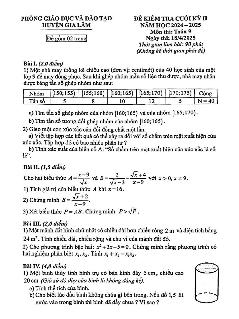 De Cuoi Ky 2 Toan 9 Nam 2024 2025 Phong GDDT Gia Lam Ha Noi Pages 1 ...