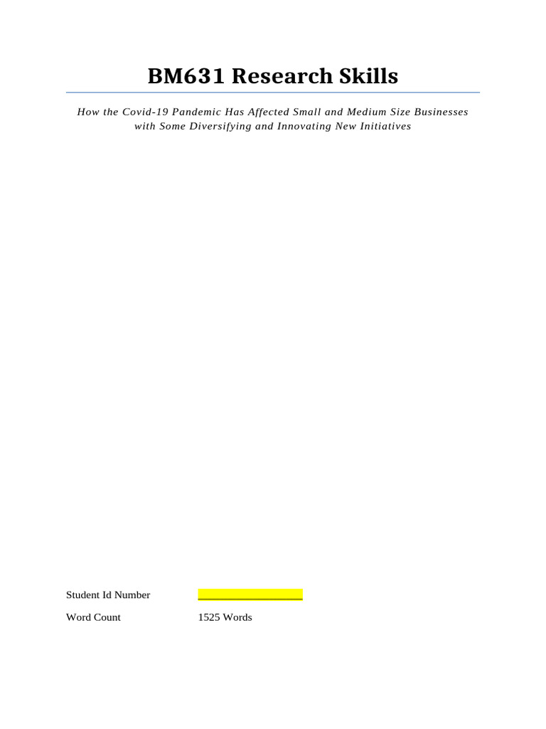 BM631 Research Skills - Impact of Covid 19 On SMEs - Completed - With ...
