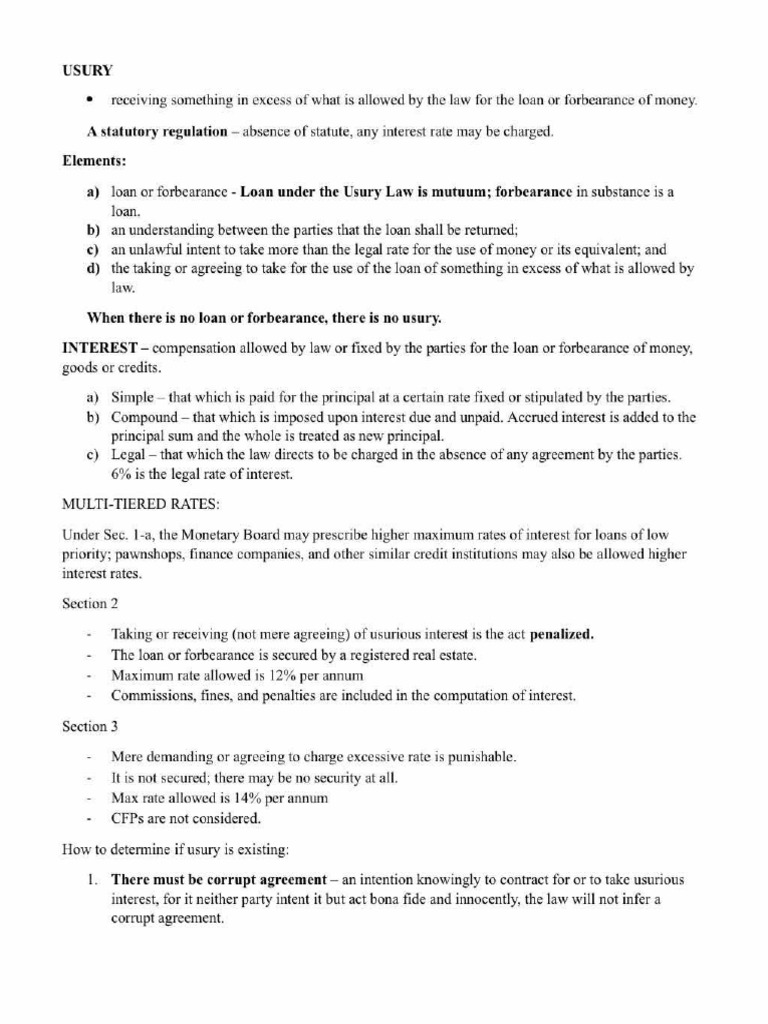 Usury Law Reviewer | PDF