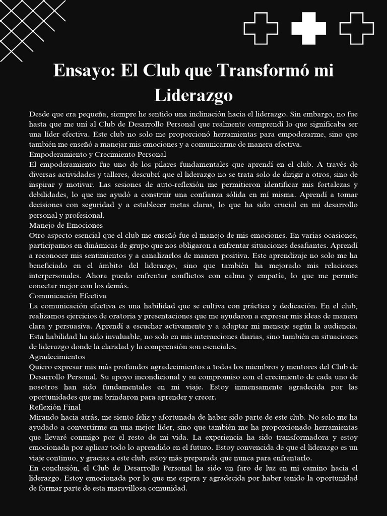 Ensayo: El Club Que Transformó Mi Liderazgo | PDF | Liderazgo ...