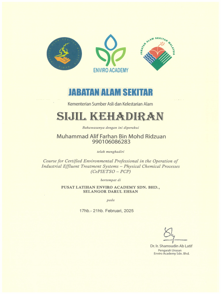 EiMAS Cert (Kehadiran) | PDF