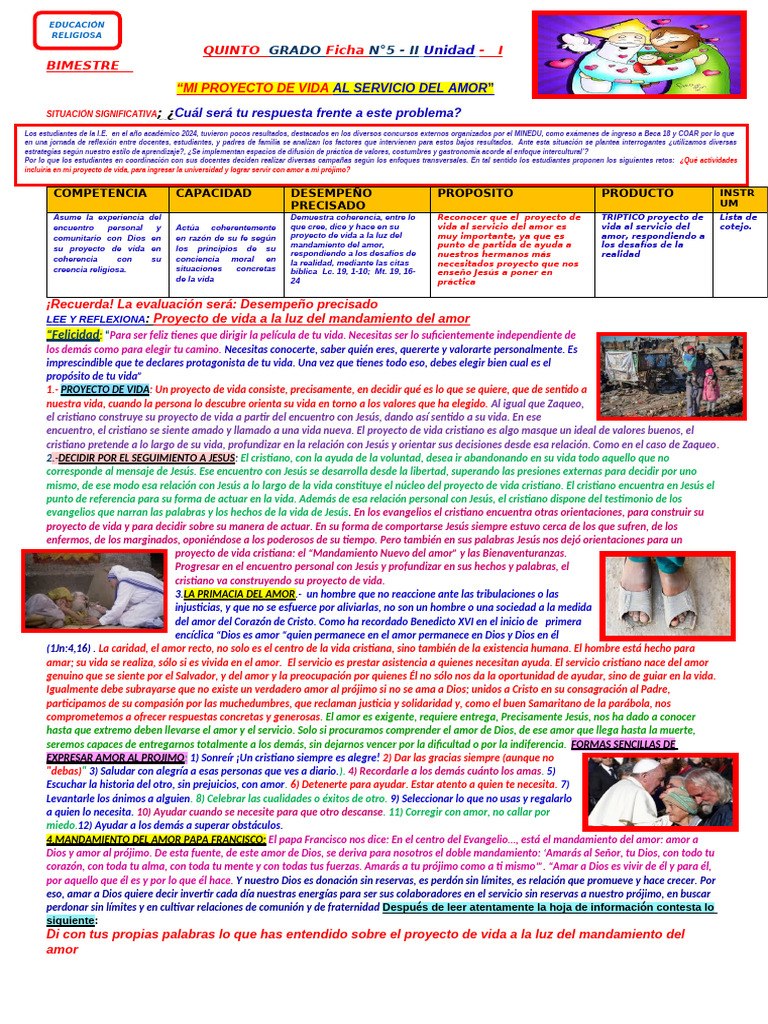 Hoja Inform 5° Proyecto de Vida Al Servicio Del Amor | PDF | Amor | Jesús