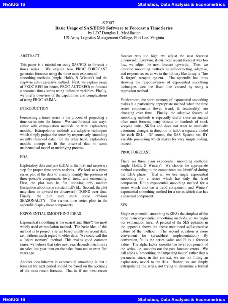 Basic Usage of Sas Software To Forecast A Time Series | PDF