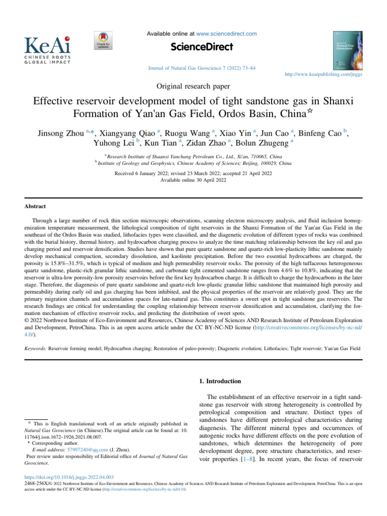 Effective Reservoir Development Model of Tight Sandstone Gas in Shanxi ...