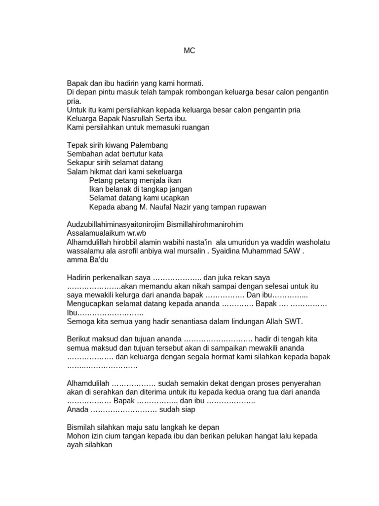 Teks MC Pernikahan Islami | PDF
