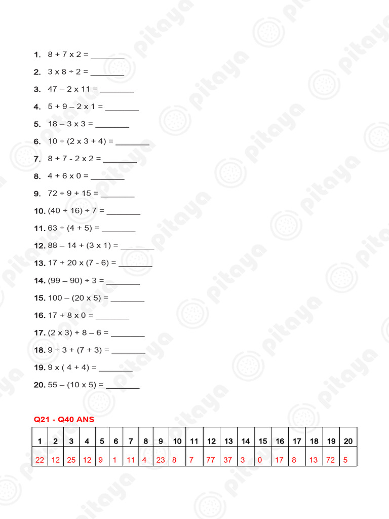 Math Operations Practice Questions | PDF