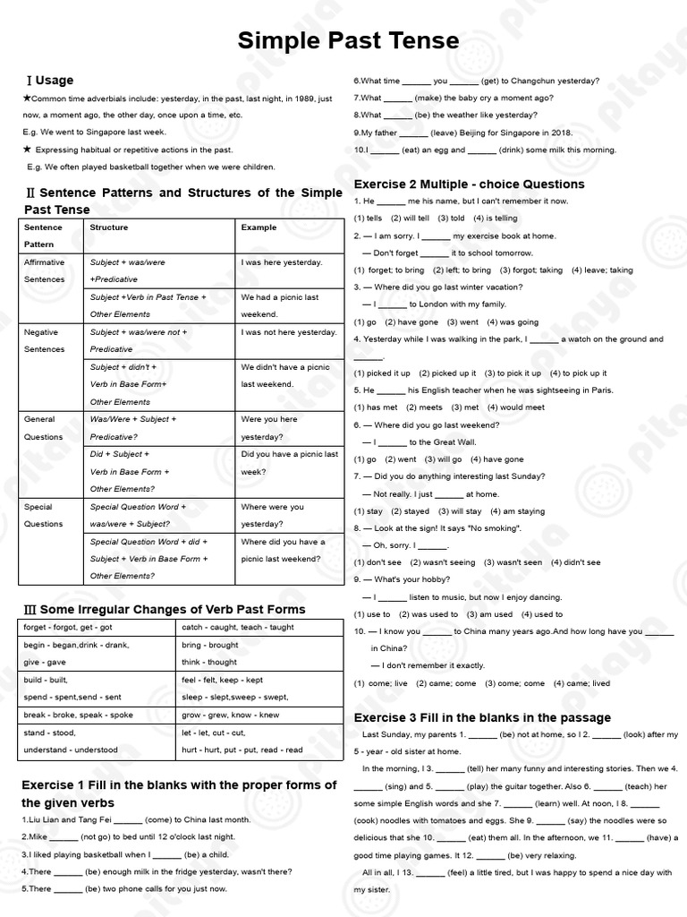 Understanding Simple Past Tense Rules | PDF | Grammatical Tense ...
