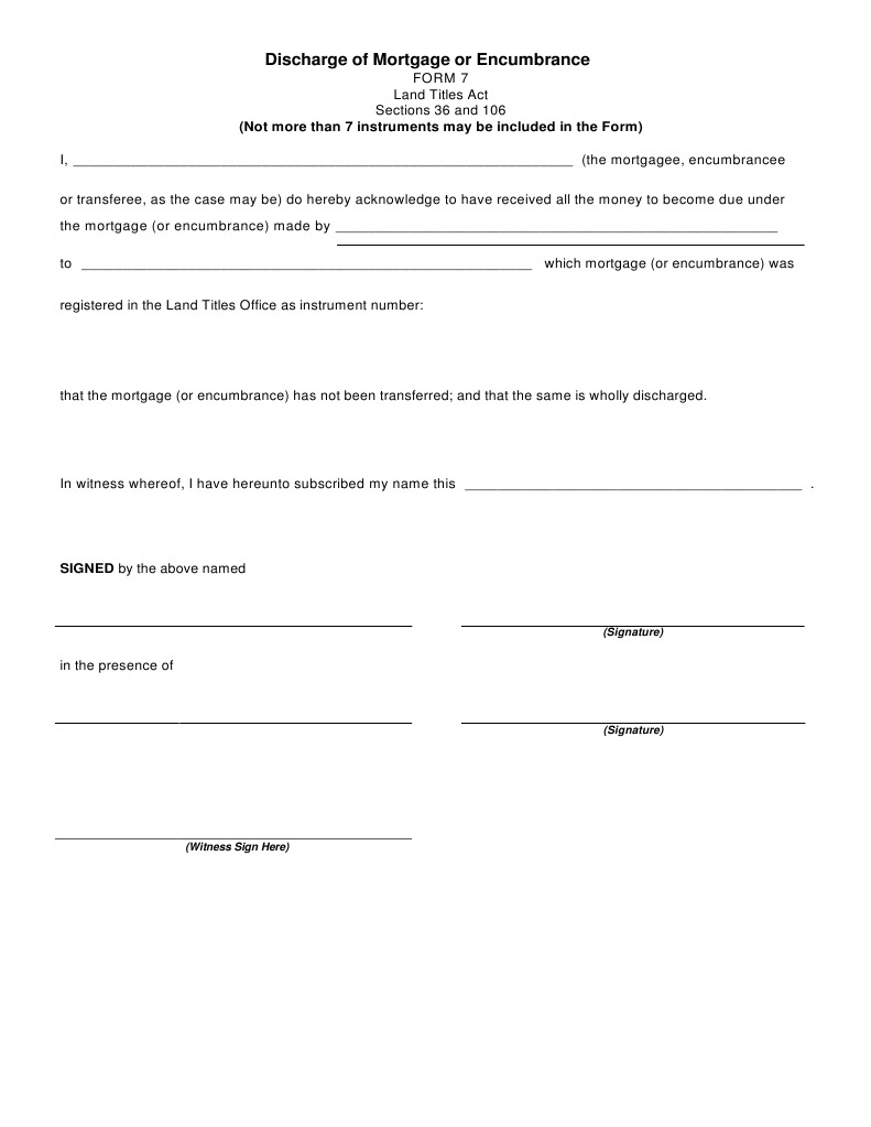 Mortgage or Encumbrance Discharge - Full | PDF
