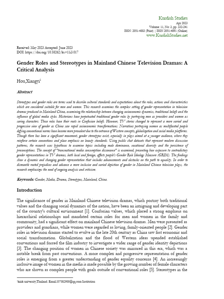 Gender Roles in Chinese TV Dramas | PDF | Gender Role | Sexism