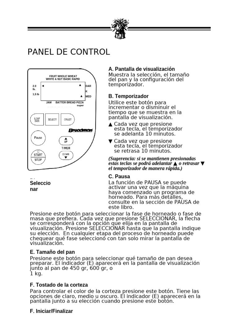 Manual de usuario: panel de control | PDF
