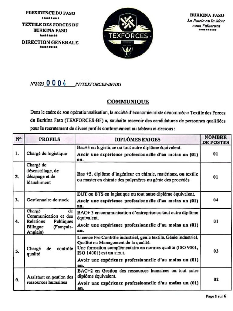 Recrutement (TEXFORCE) | PDF