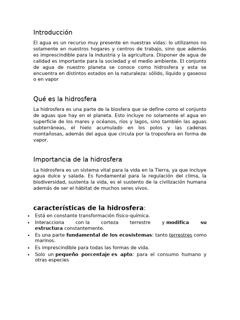 Introducción a la Hidrosfera y su Contaminación | PDF | Agua | El ciclo ...
