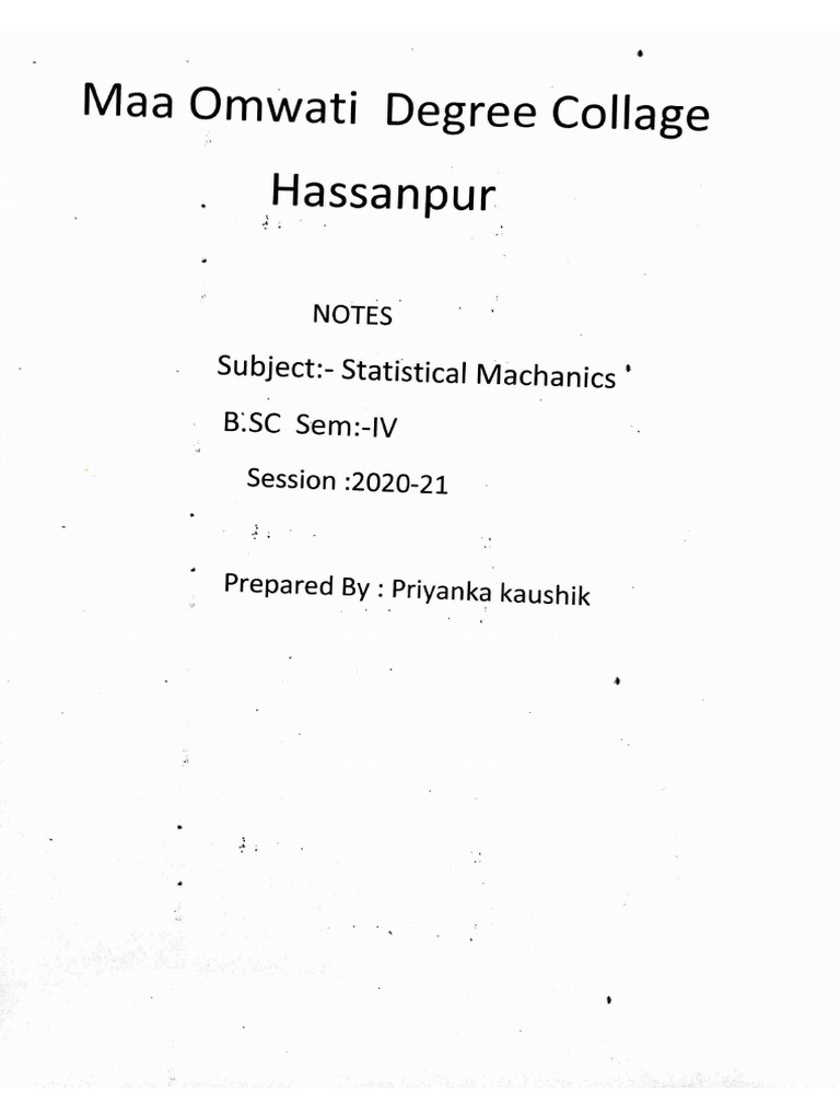 BSC 4th Sem Physics Statistical Mechanics | PDF