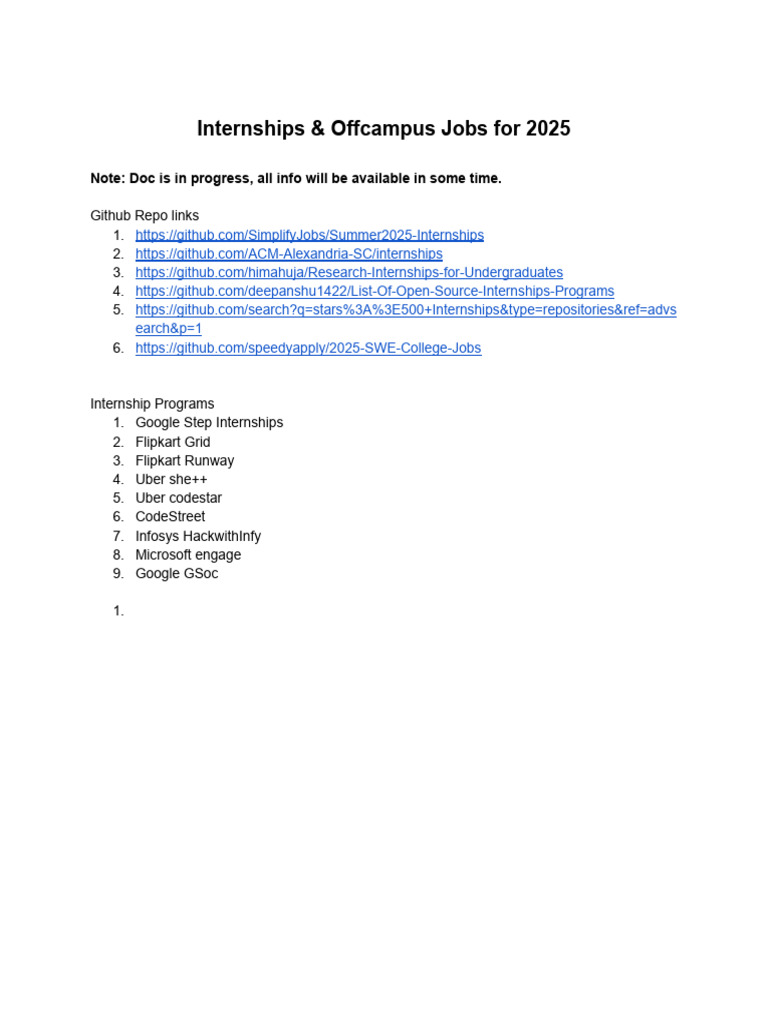 GitHub Internships for 2025 | PDF