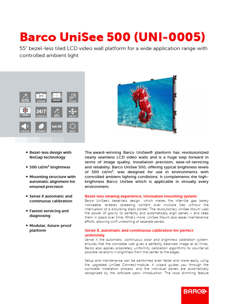 Barco UniSee 500 Video Wall Overview | PDF | Backlight | Display Technology