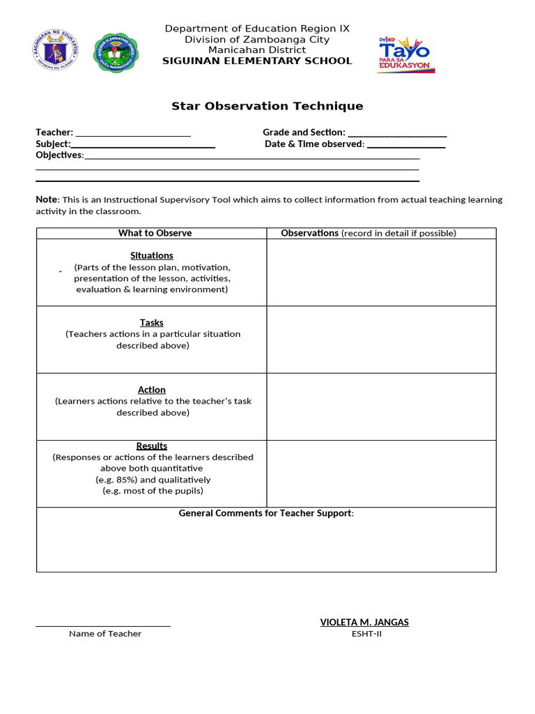Classroom Observation Tool for Teachers | PDF