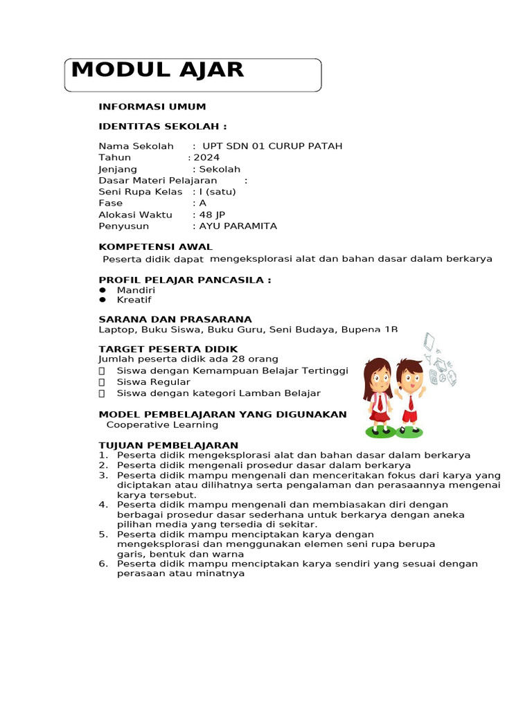 Modul Ajar Seni Rupa Kelas 1 SD | PDF