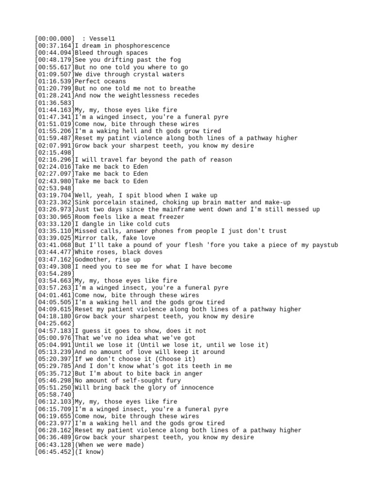 Take Me Back to Eden Lyrics | PDF