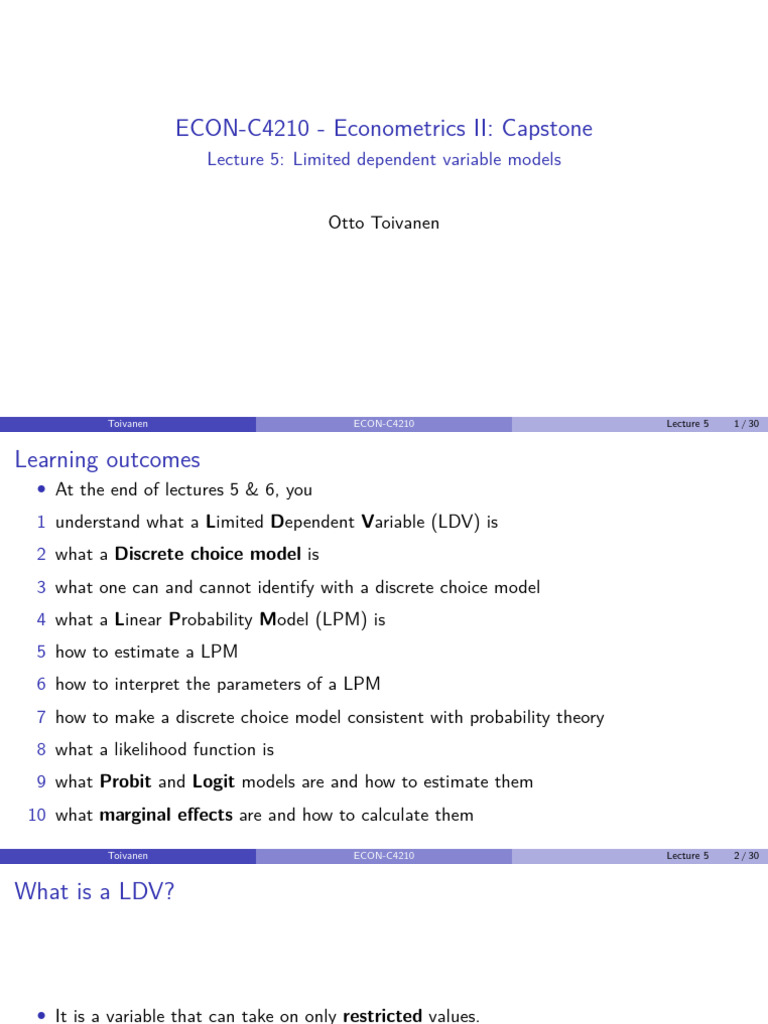 Limited Dependent Variable Models | PDF | Statistical Models ...