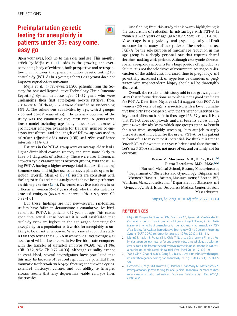 Preimplantation Genetic Testing For Aneuploidy in | PDF | Infertility ...