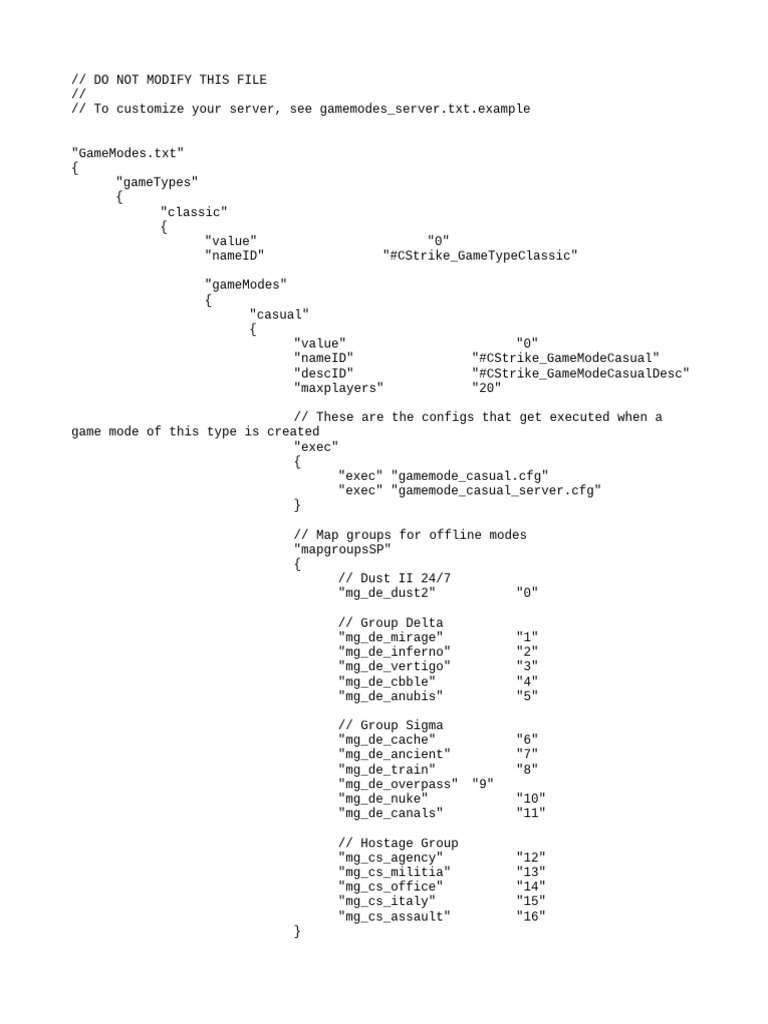 Game Modes Configuration for CS:GO | PDF