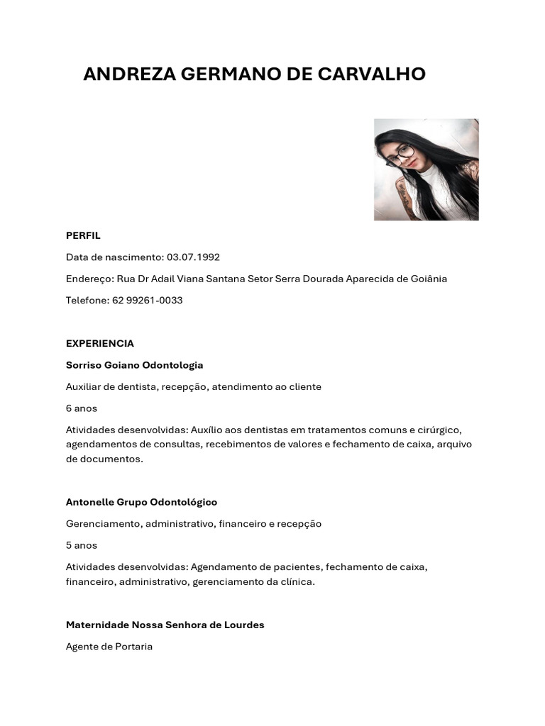 Currículo de Andreza Germano Carvalho | PDF