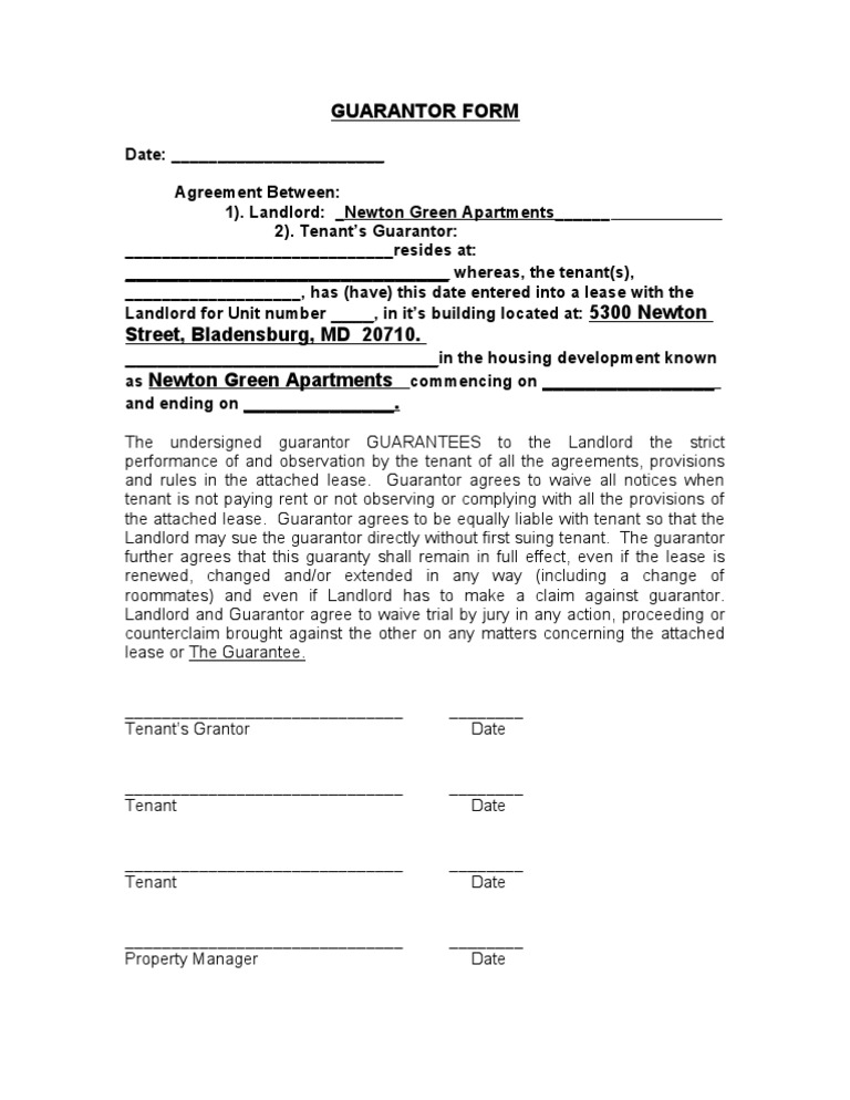 Guarantor Agreement for Apartment Lease | PDF | Business | Law