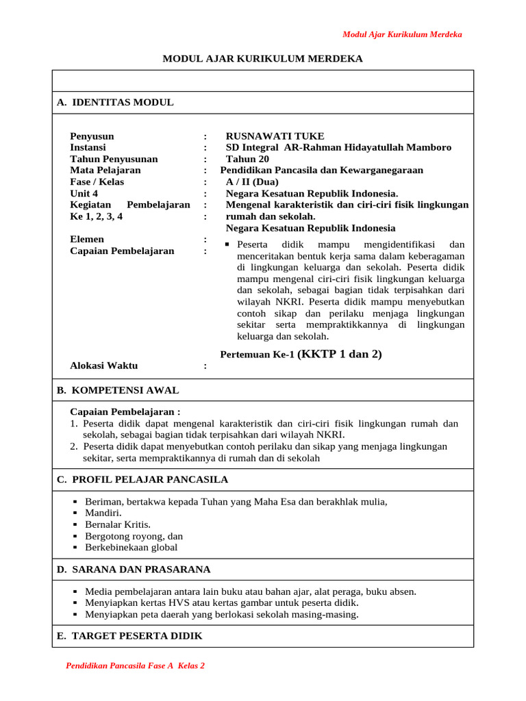 Modul Ajar PPKn Kelas 2 SD Merdeka | PDF