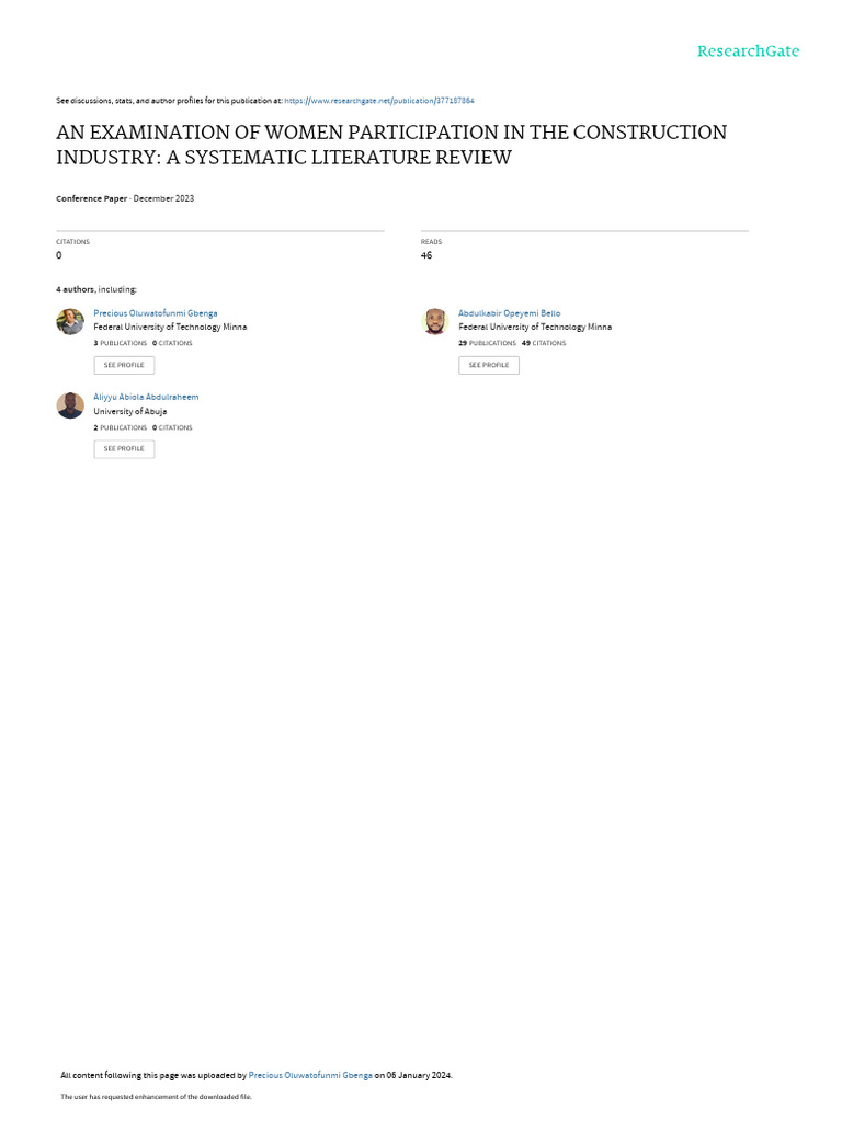 Women in Construction: A Literature Review | PDF | Gender Inequality ...