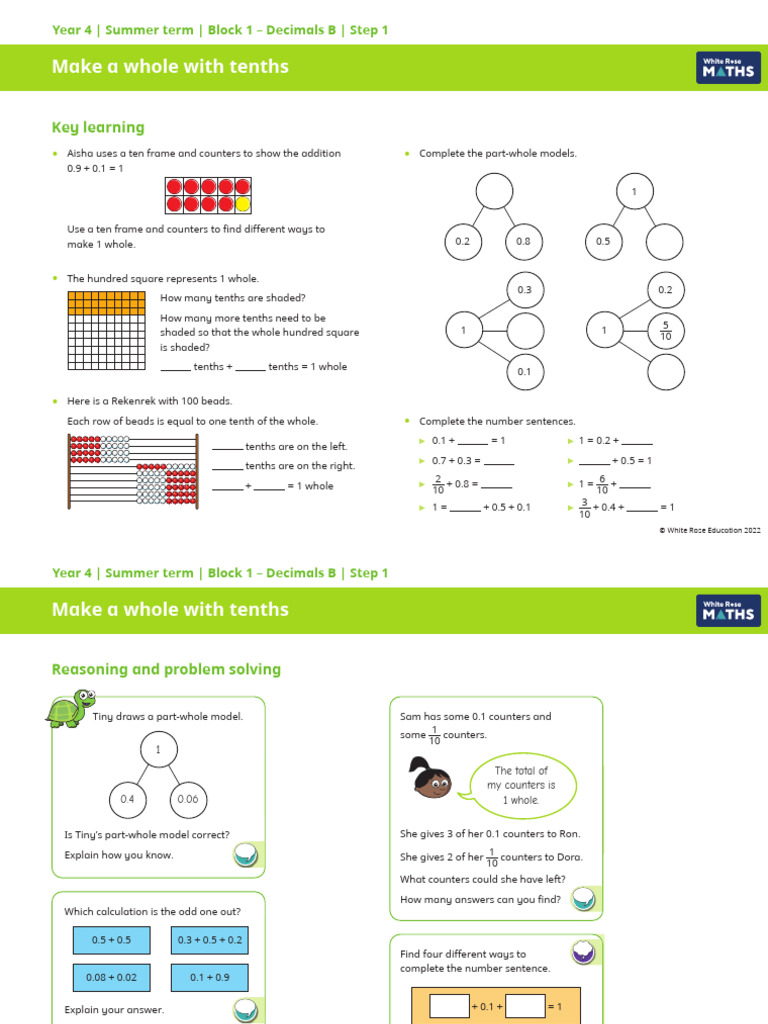 Decimals: Making Wholes and Comparisons | PDF | Arithmetic | Mathematics