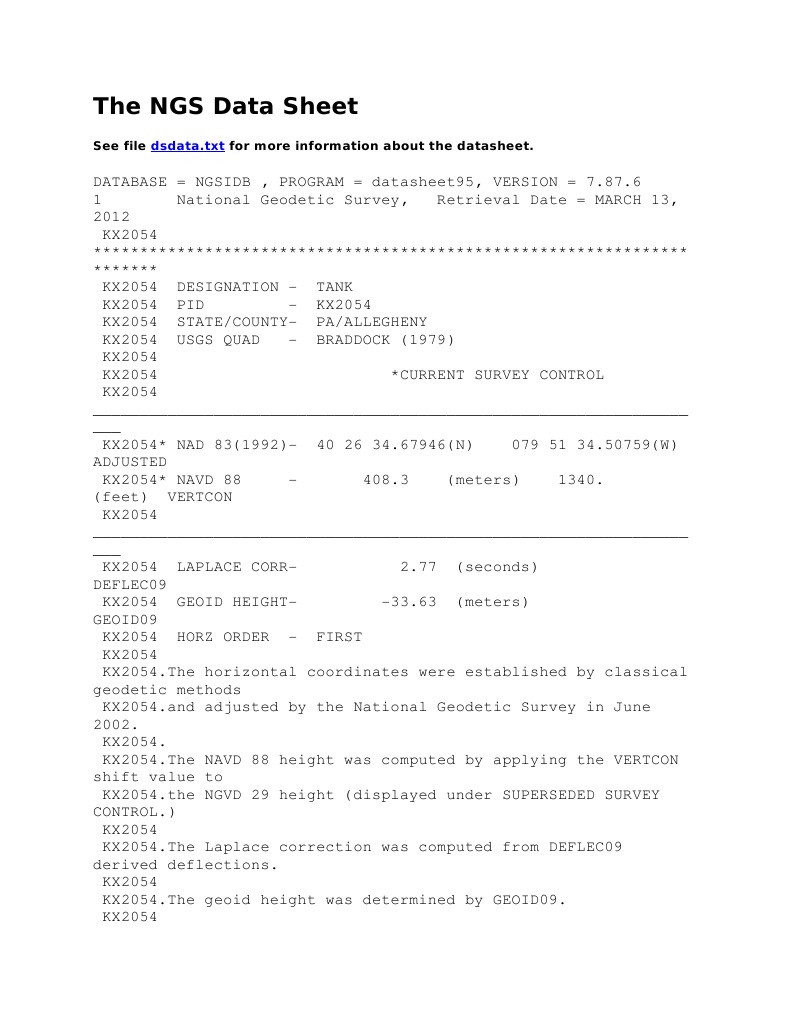 Geodetic Survey Data: Tank, PA | PDF | Geodesy | Latitude