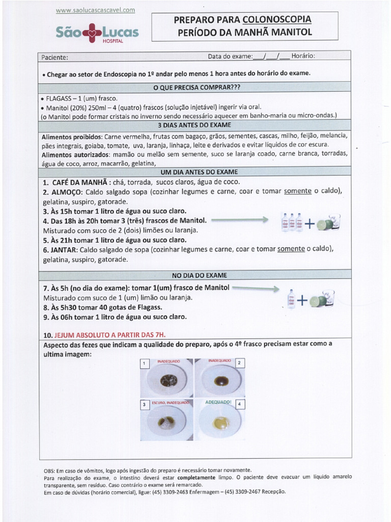 Preparo Colonoscopia Manitol Manhã | PDF