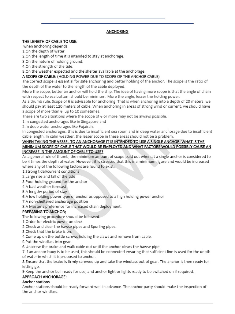 Ship Handling Note Day 2 | PDF | Anchor | Ships