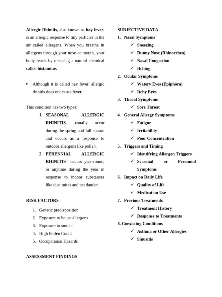 Allergic Rhinitis Handouts | PDF | Allergy | Allergen