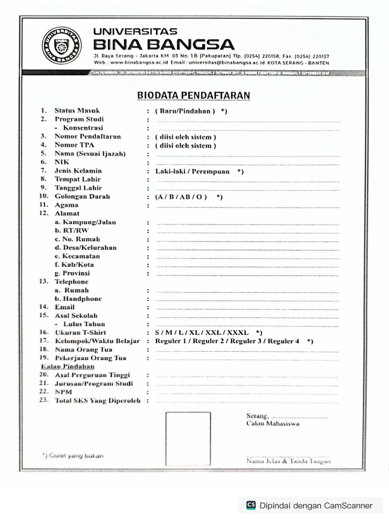 Biodata Pendaftaran Pdf