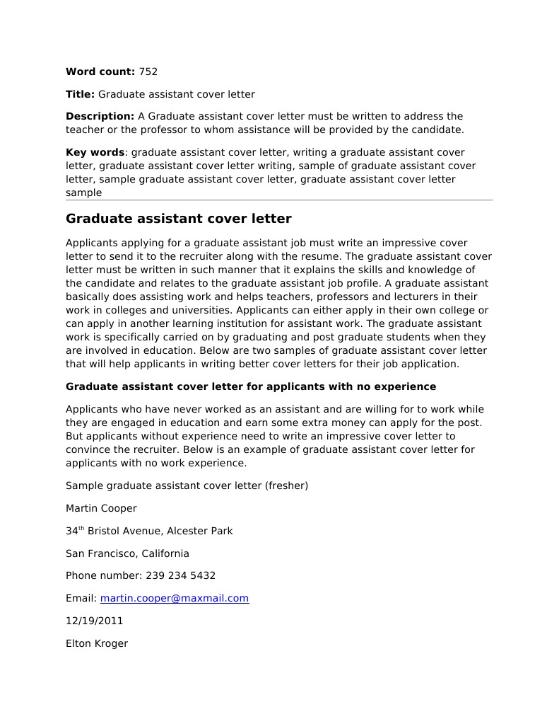 Graduate Assistant Cover Letter Pdf Resume Professor