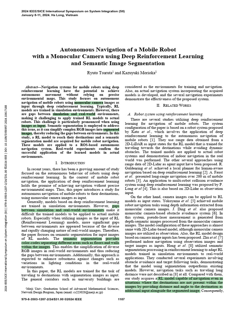 97%autonomous Navigation of A Mobile Robot With A Monocular Camera ...