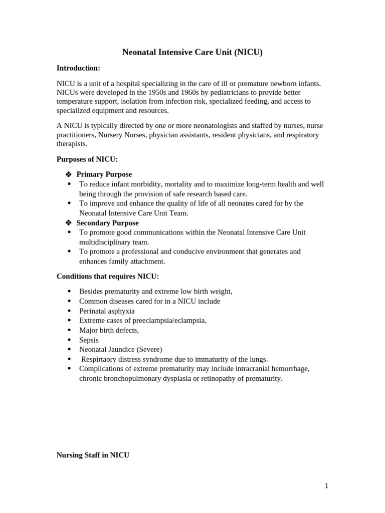 NICU Inroduction of Neonatal Intensive Care Unit 2 | PDF | Neonatal ...