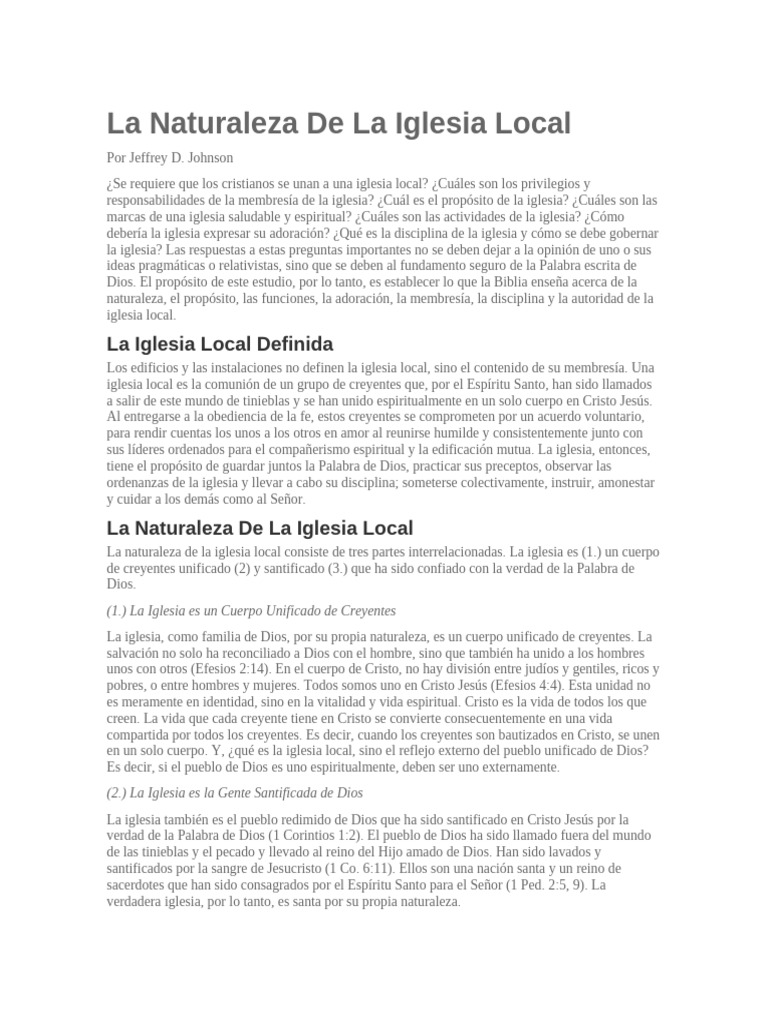 Naturaleza y Propósito de la Iglesia Local | PDF | Iglesia cristiana ...