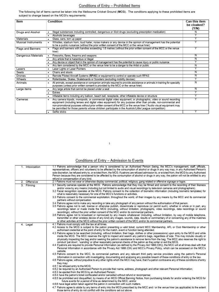 Conditions of Entry - November 2020 | PDF