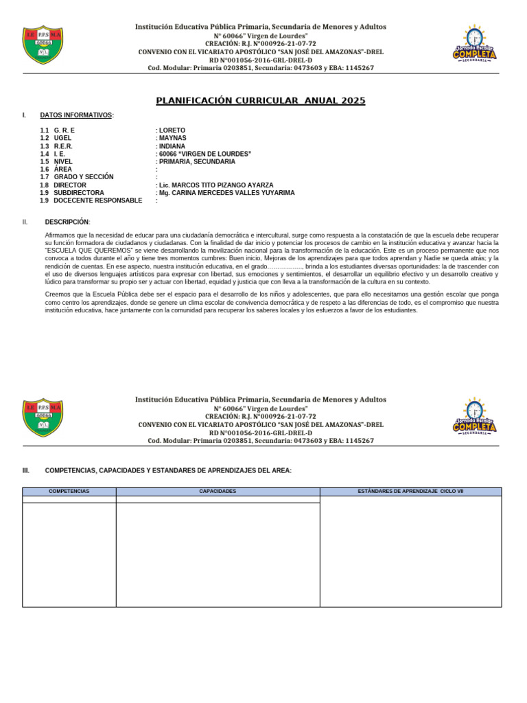 Planificación - Curricular - Anual 2025 - Esquema | PDF | Aprendizaje ...