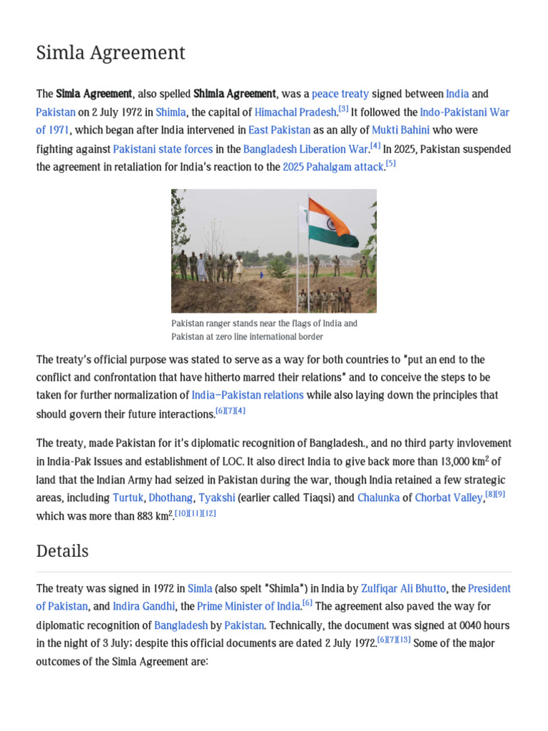 Simla Agreement - Wikipedia | PDF | Government Of Pakistan | Pakistan