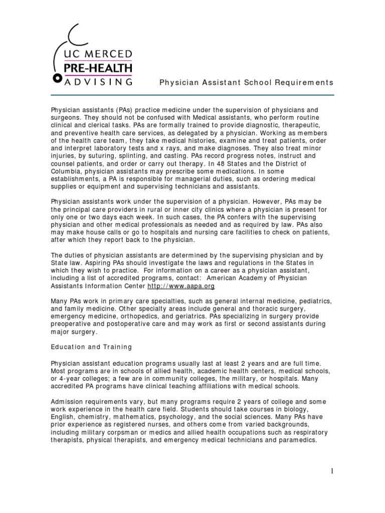 Physician Assistant School Requirements Physician Medical School